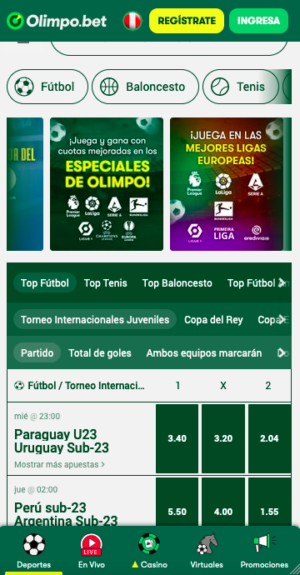 Captura de pantalla de la aplicación móvil olimpo bet